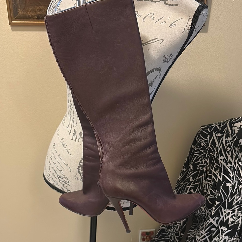 Christian Loubaton Cordovan Knee-High Leather in&out Back Zipper Stiletto Boots
